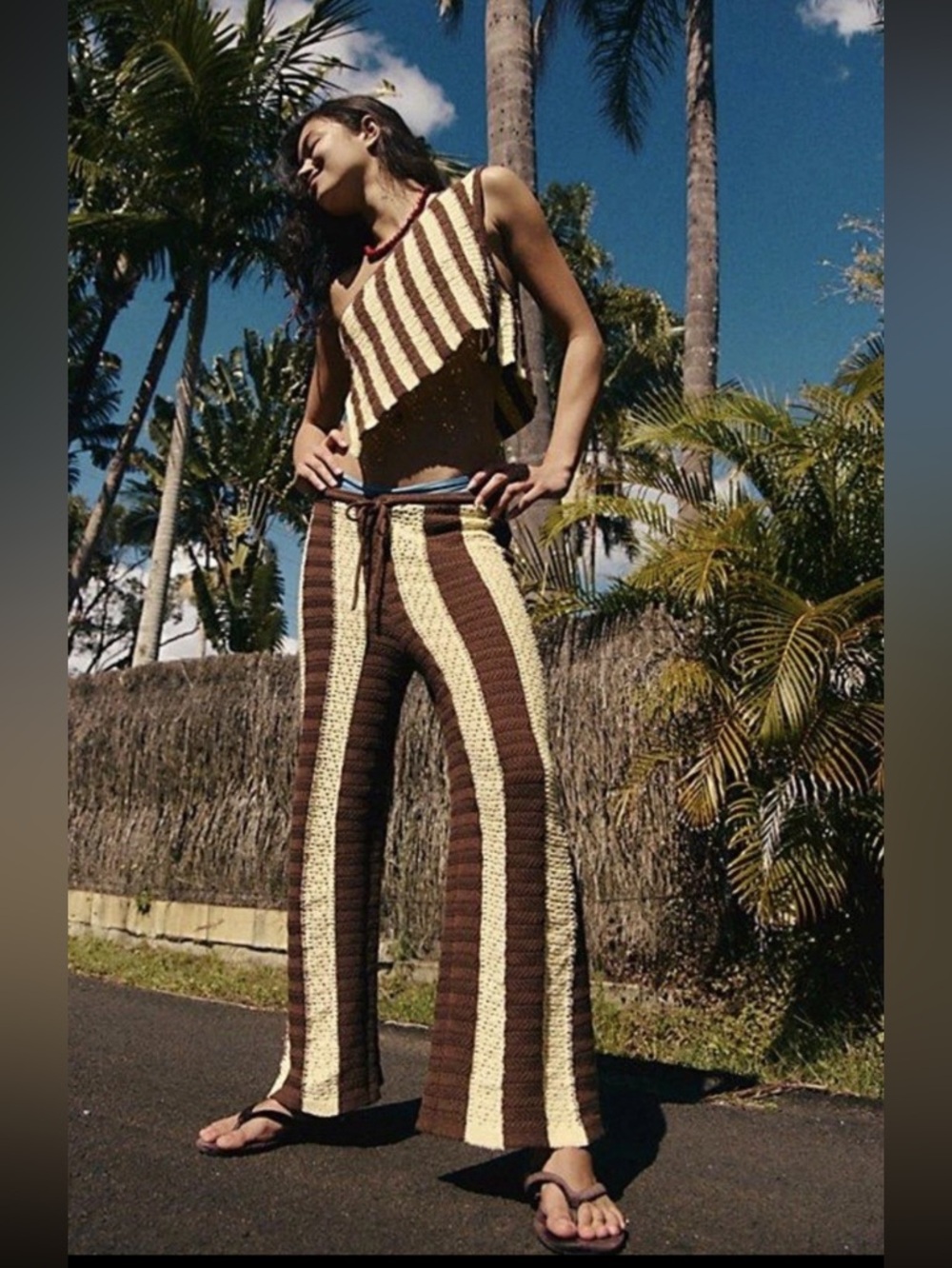Free People JOAN FAUXCHET SET Brown 2 Piece Crochet Top & Pants XS